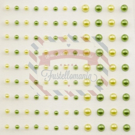 Mezze perline adesive 3-5 mm 108 pezzi verde e giallo