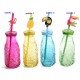 Bottiglia vetro colorato con rilievi e cannuccia Summer modello a scelta