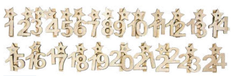 Numeri in legno con clip da 1 a 24 alt 5 cm