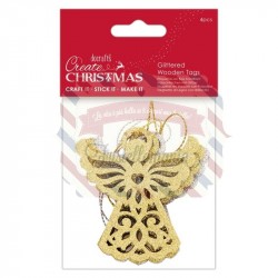 GLITTERED WOODEN TAGS (4PCS) - CREATE CHRISTMAS - ANGEL